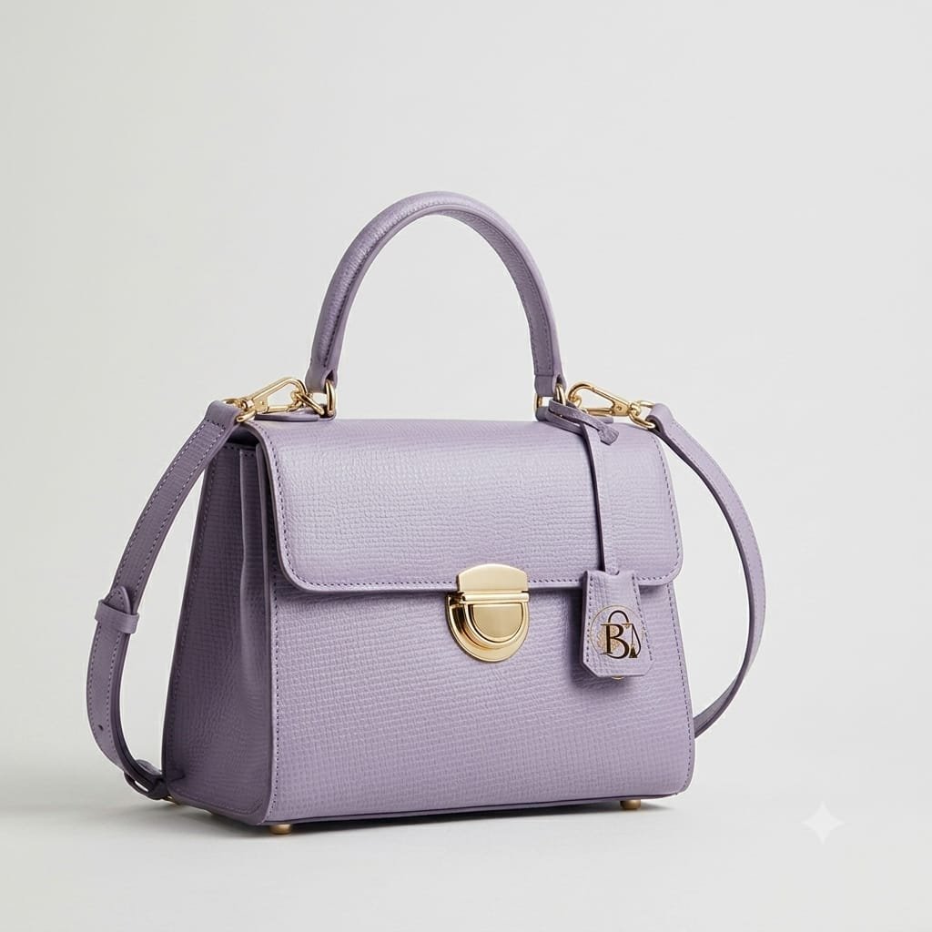 Lilac Textured Leather Top Handle Crossbody Bag
