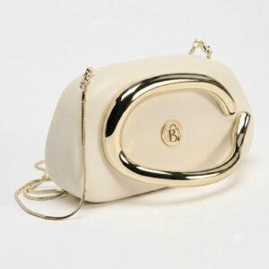 Ivory Metallic Frame Chain Clutch Bag for Women