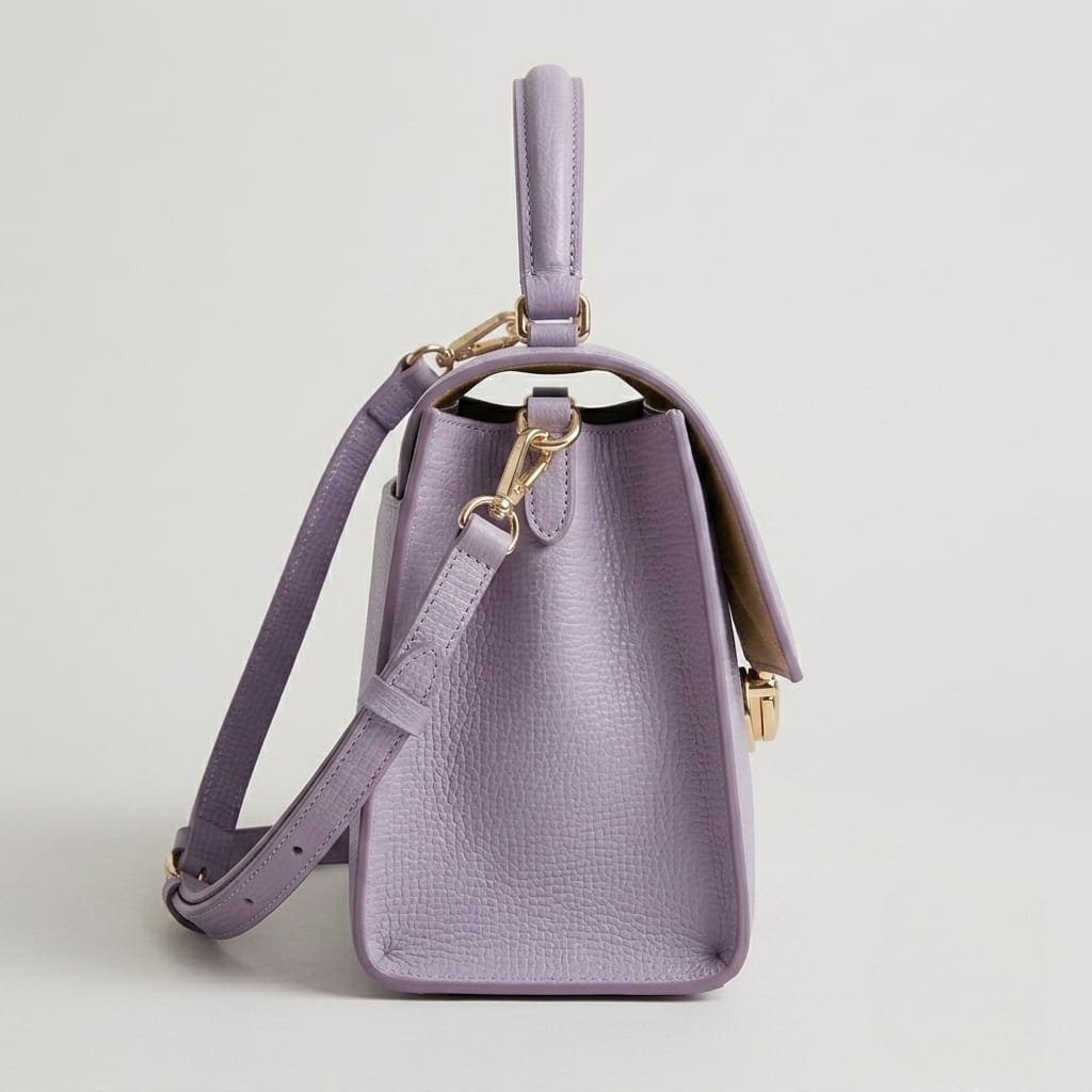 Lilac Textured Leather Top Handle Crossbody Bag - Image 3
