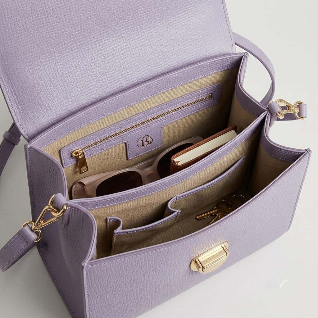 Lilac Textured Leather Top Handle Crossbody Bag - Image 2