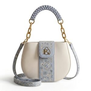 Ivory & Powder Blue Floral Print Handbag