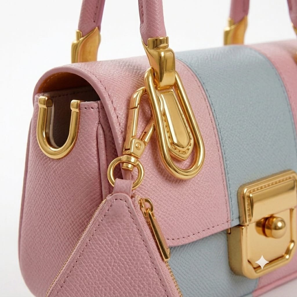 Pastel Pink & Powder Blue Dual-Tone Handbag - Image 4