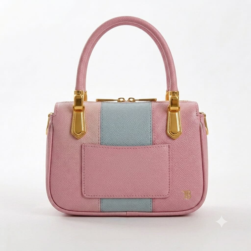 Pastel Pink & Powder Blue Dual-Tone Handbag - Image 3