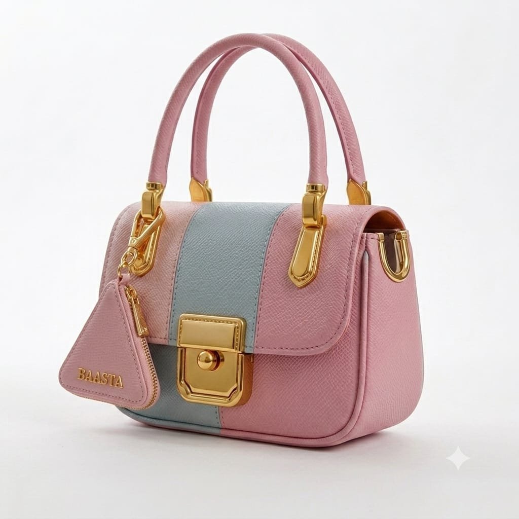 Pastel Pink & Powder Blue Dual-Tone Handbag - Image 2