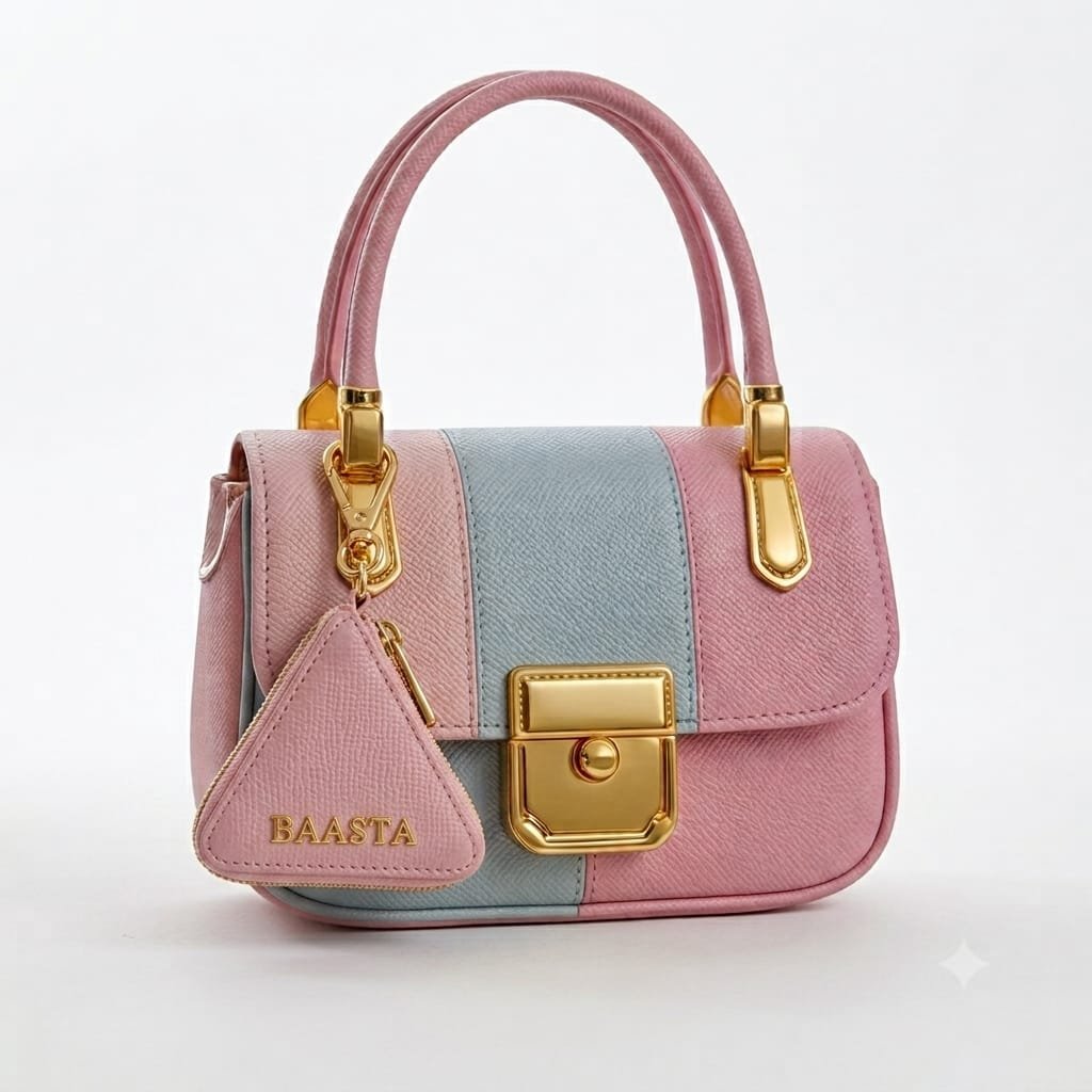 Pastel Pink & Powder Blue Dual-Tone Handbag
