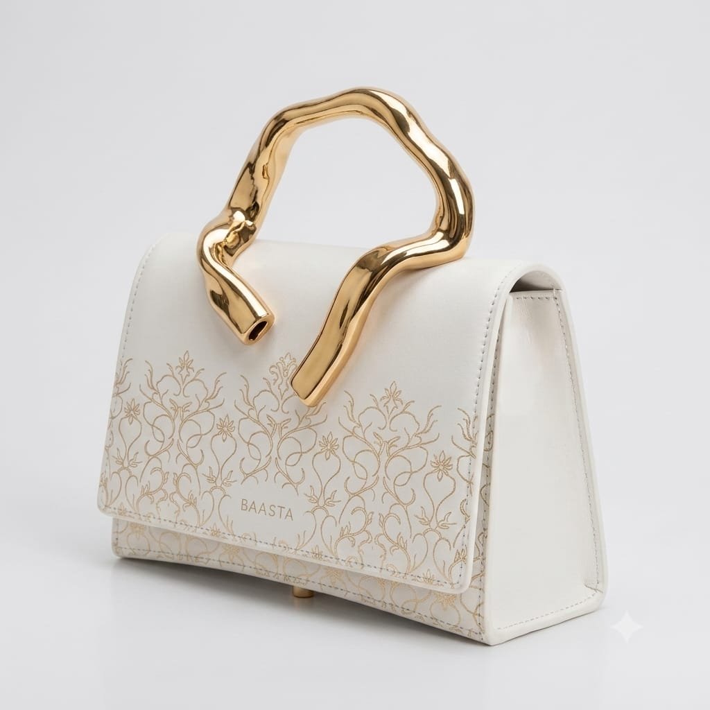 Elegant White Clutch with Golden Handle - Image 2