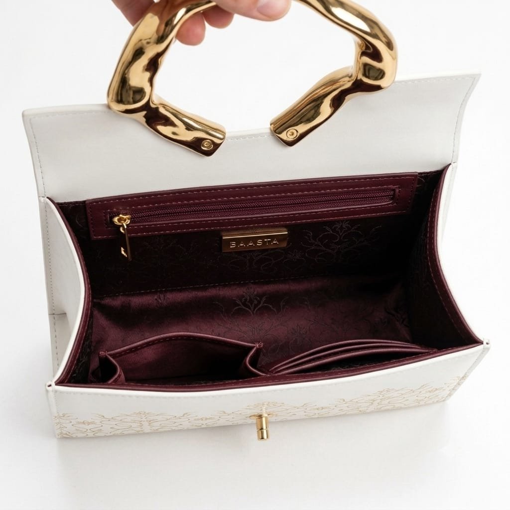 Elegant White Clutch with Golden Handle - Image 3
