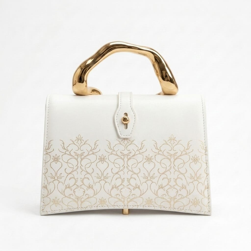 Elegant White Clutch with Golden Handle - Image 4