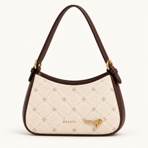 Cream Brown Textured Shoulder Bag