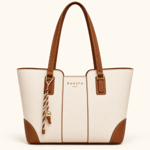 Ivory & Brown Textured Tote Bag