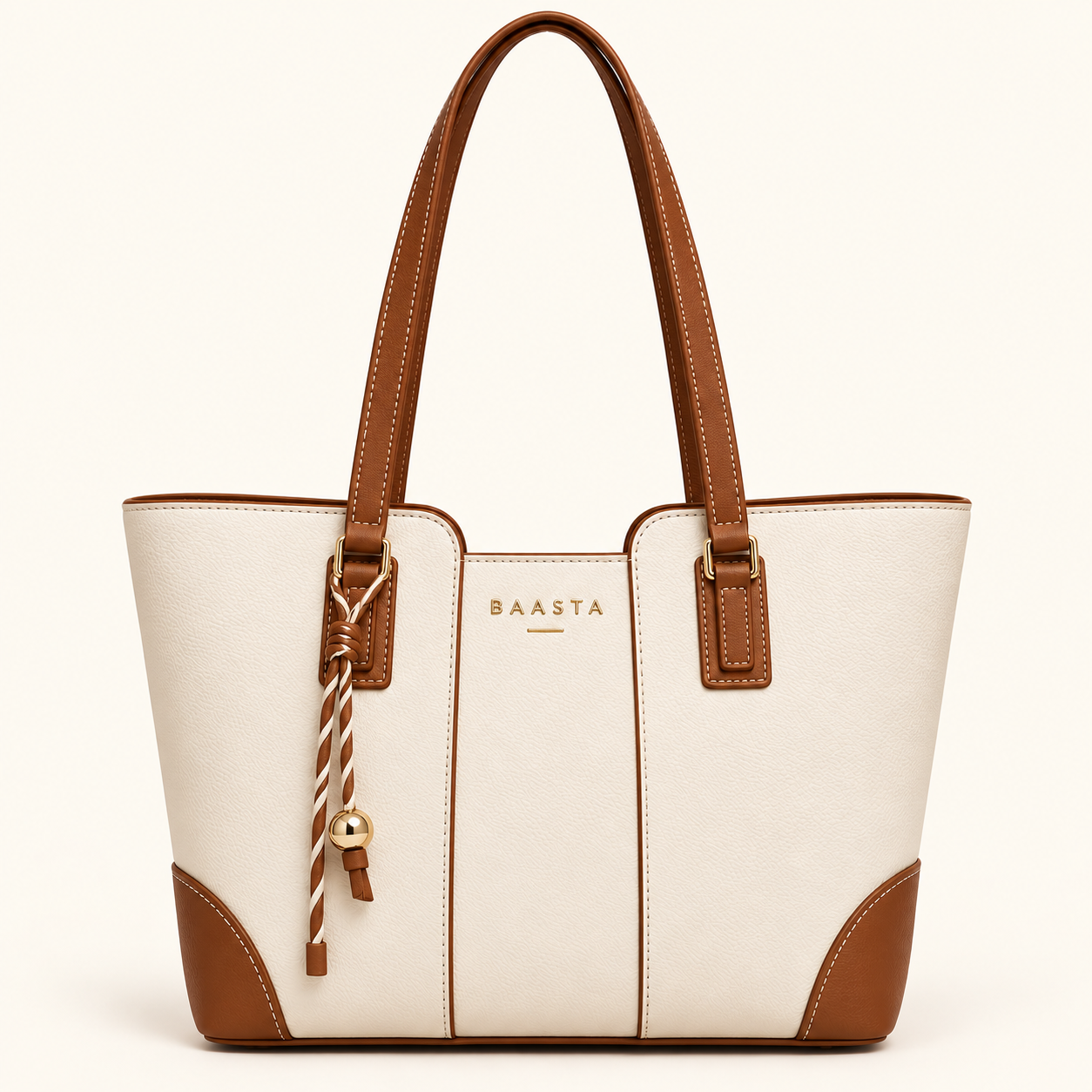 Ivory & Brown Textured Tote Bag
