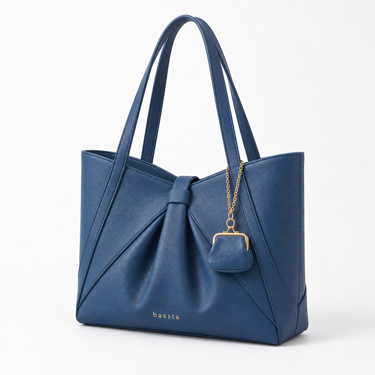 Royal Blue Pleated Charm Tote Bag - Image 2