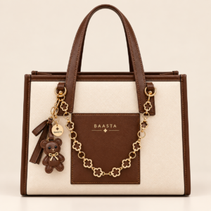 Cream and Brown Textured Tote Bag