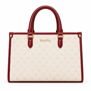 Cream and Burgundy Tote Bag