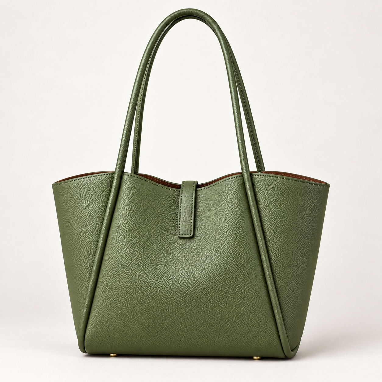 Olive Green Textured Tote Bag - Image 6