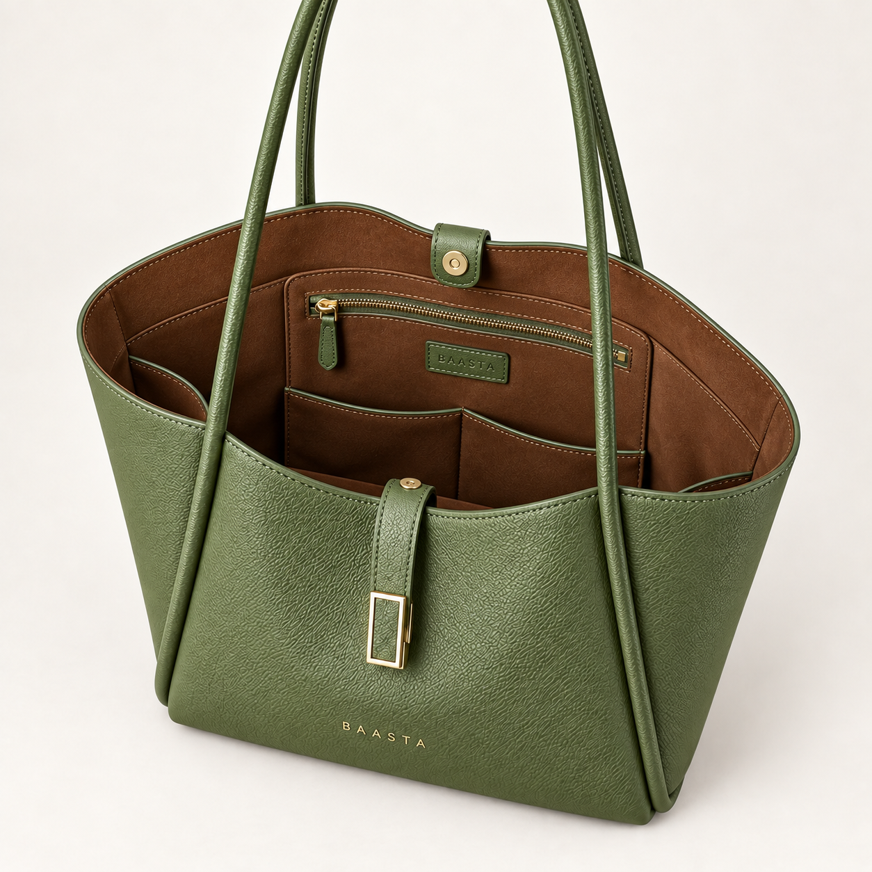 Olive Green Textured Tote Bag - Image 3