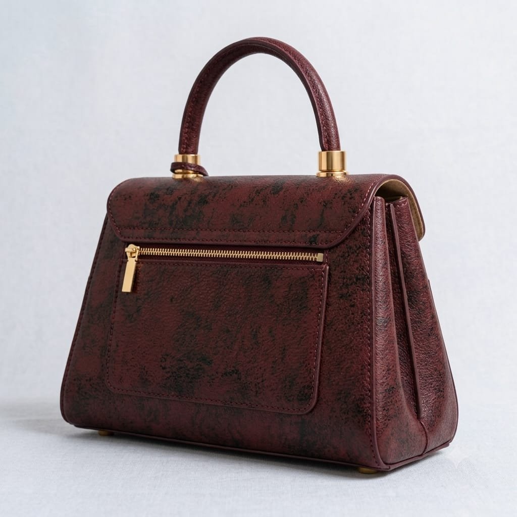 Burgundy Vintage Structured Handbag - Image 4