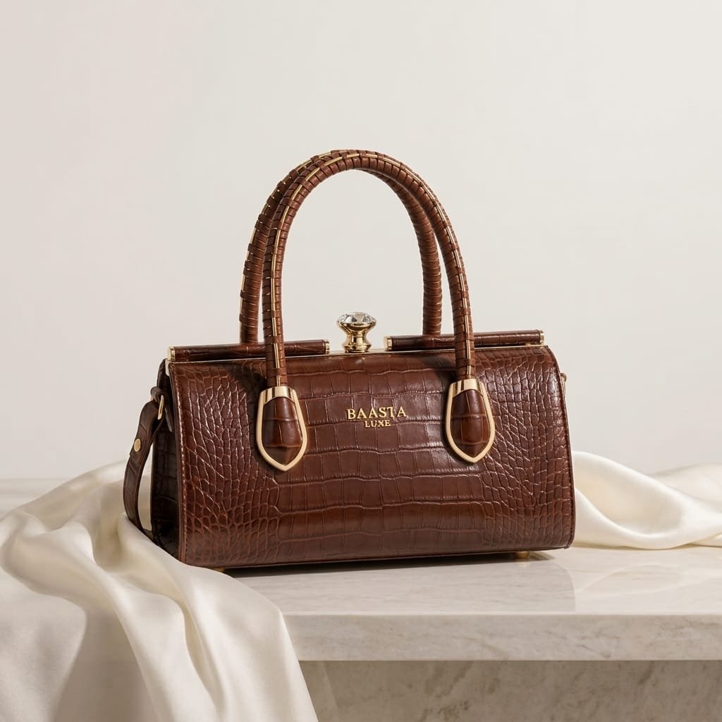 Brown Structured Handbag