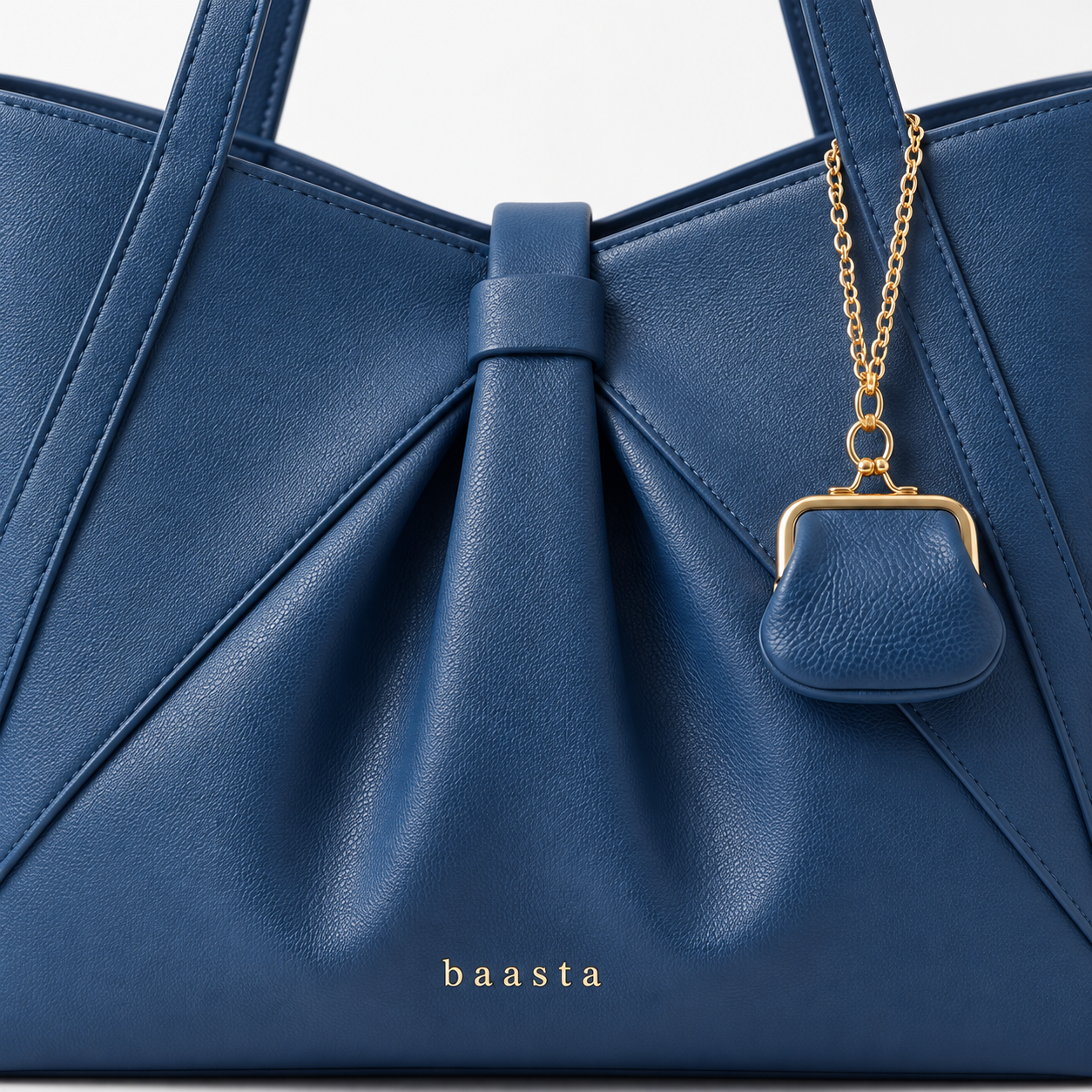 Royal Blue Pleated Charm Tote Bag - Image 4