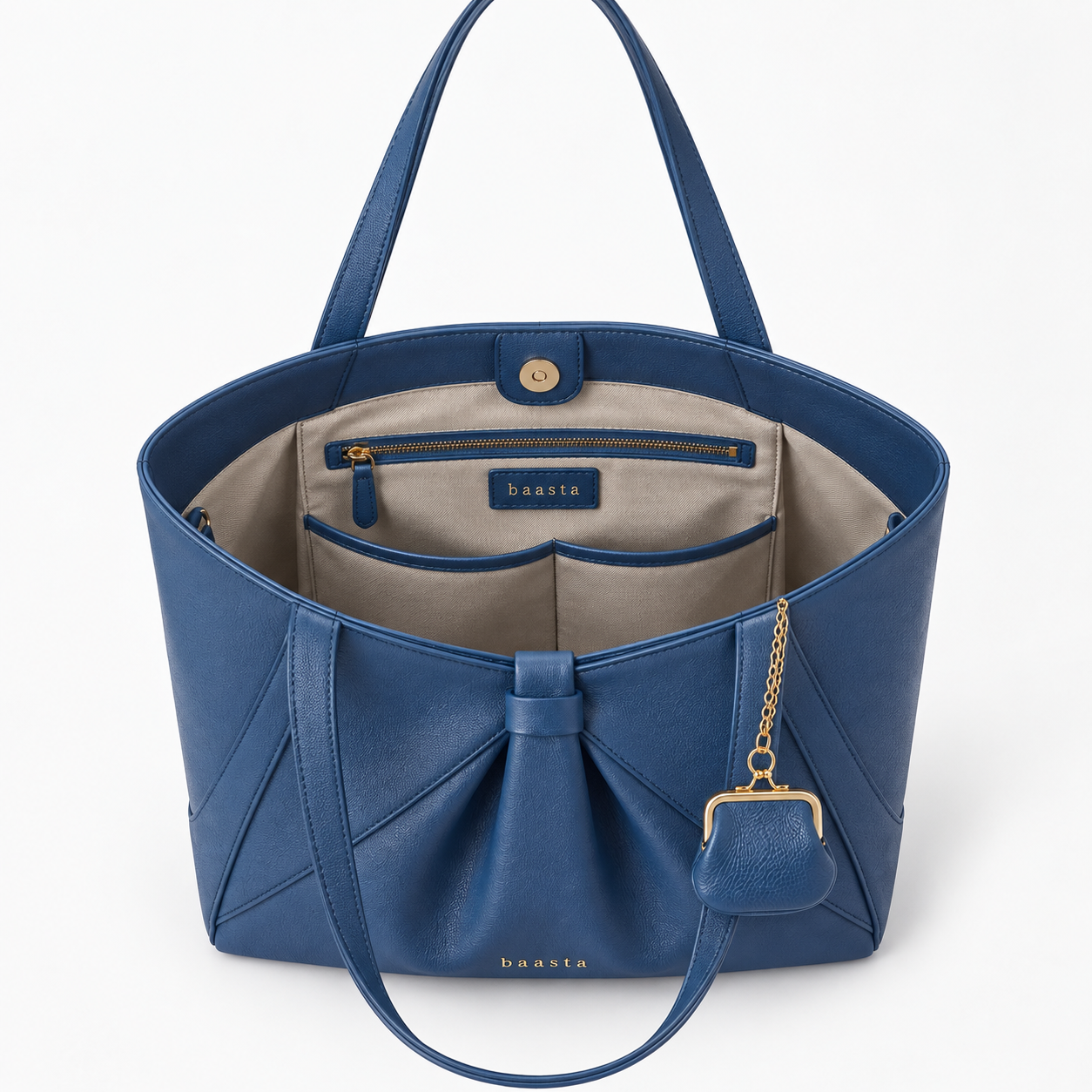 Royal Blue Pleated Charm Tote Bag - Image 5
